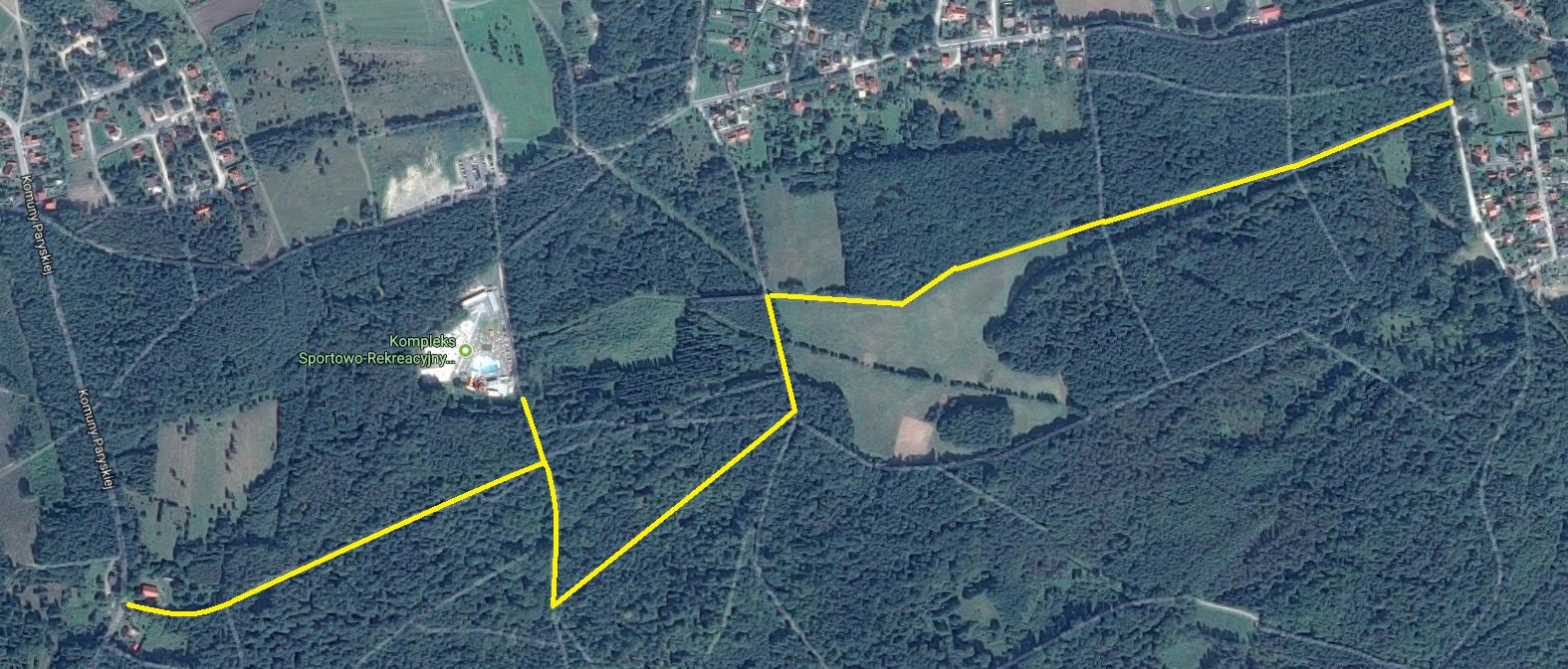 Mapa satelitarna Google z zaznaczoną trasą